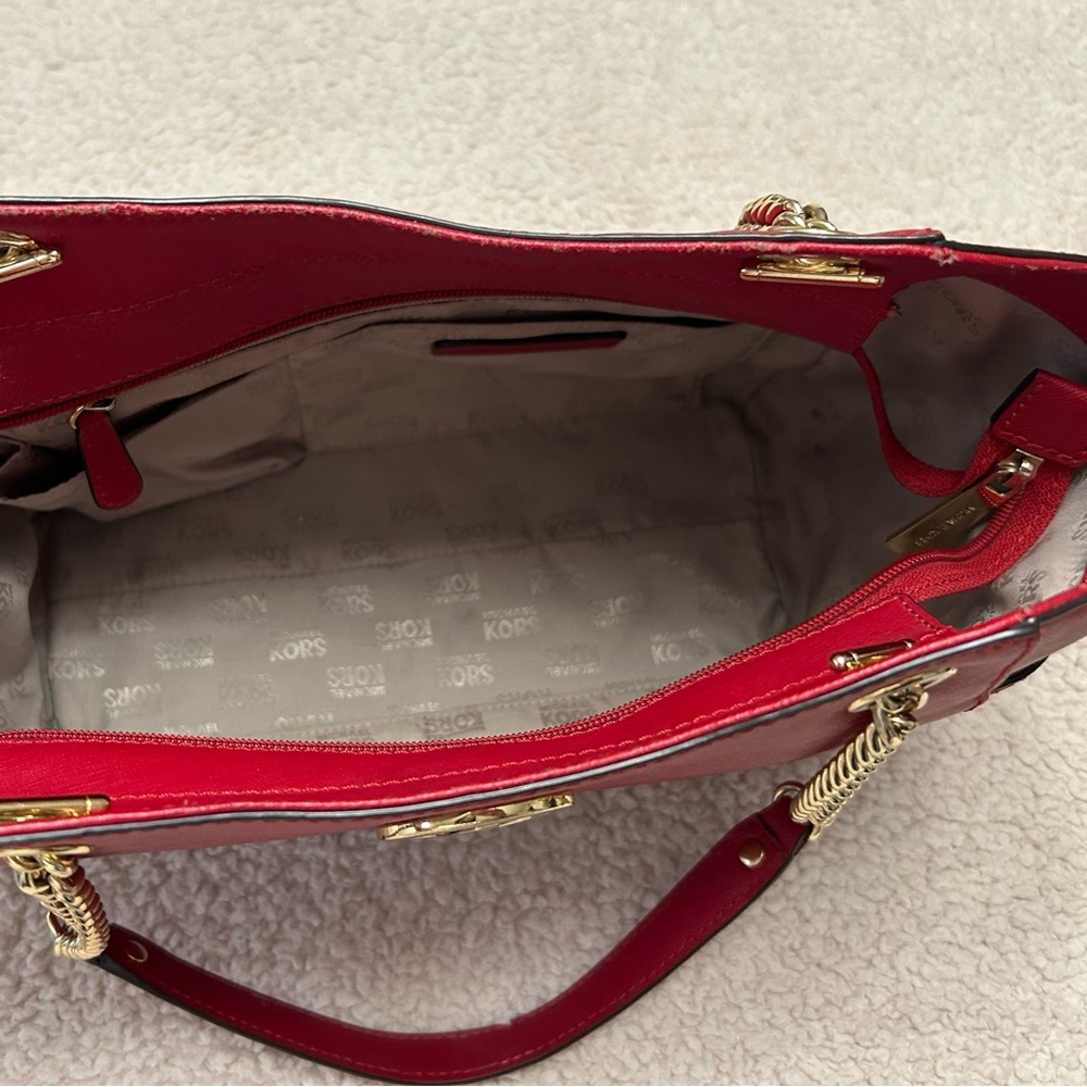 Michael Kors Red Tote Bag with Gold Accents - Picture 7 of 14